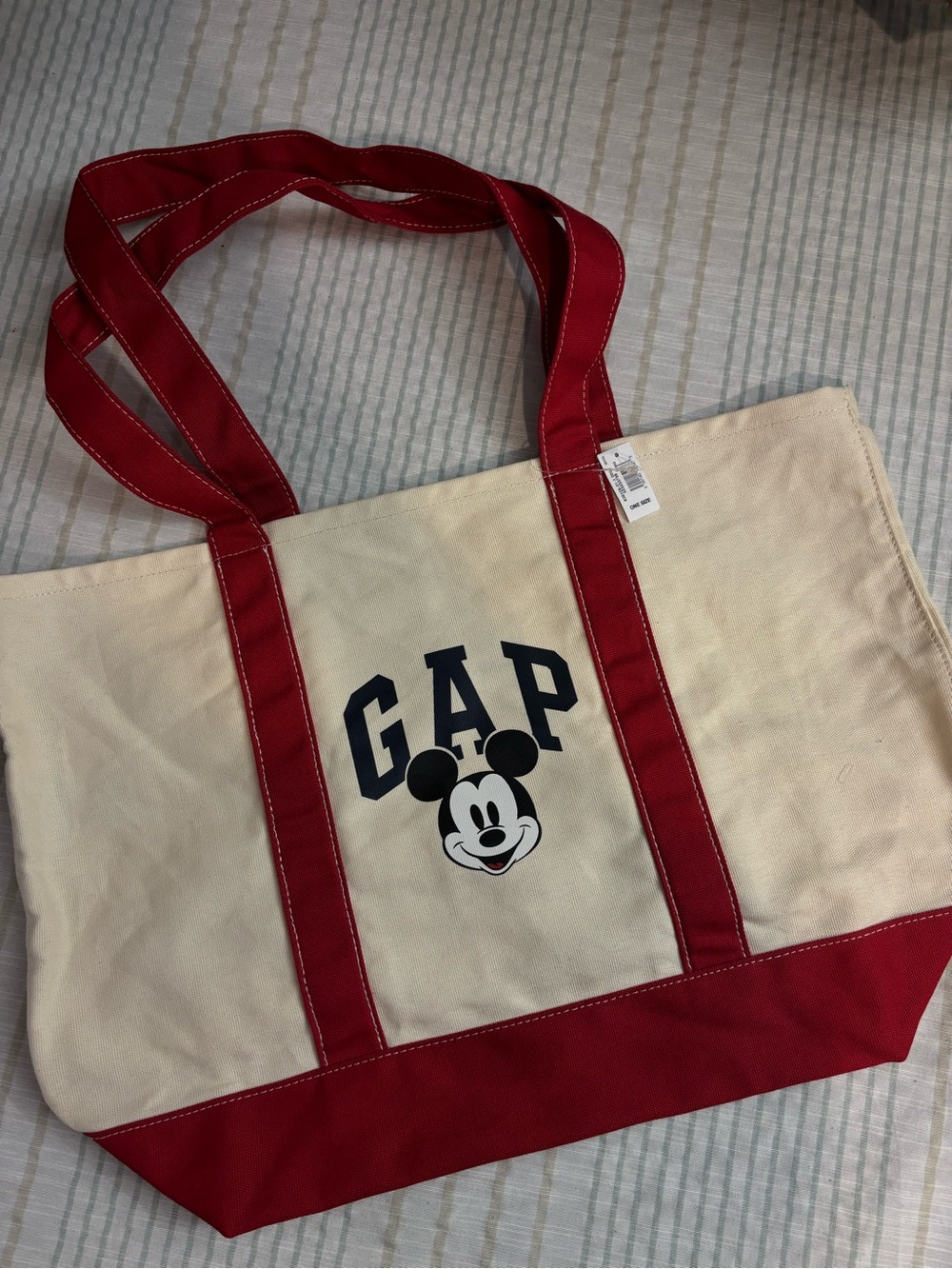 GAP Cream Canvas Tote with Red Handles & Mickey Graphic
